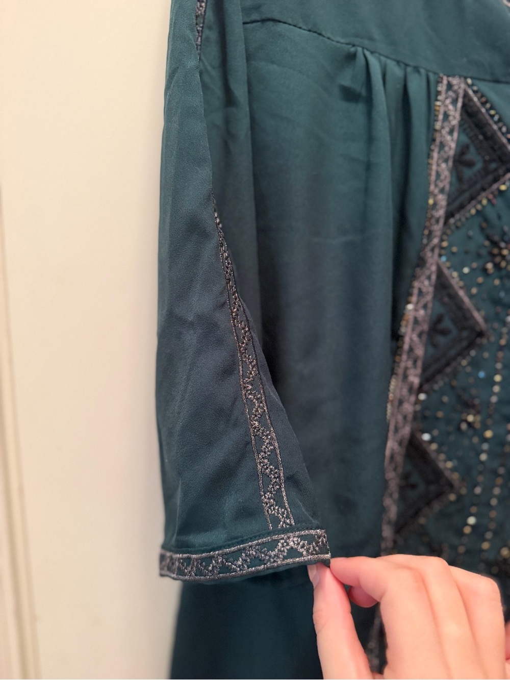 MNM Couture Teal Embroidered V-Neck Tunic - Picture 5 of 8